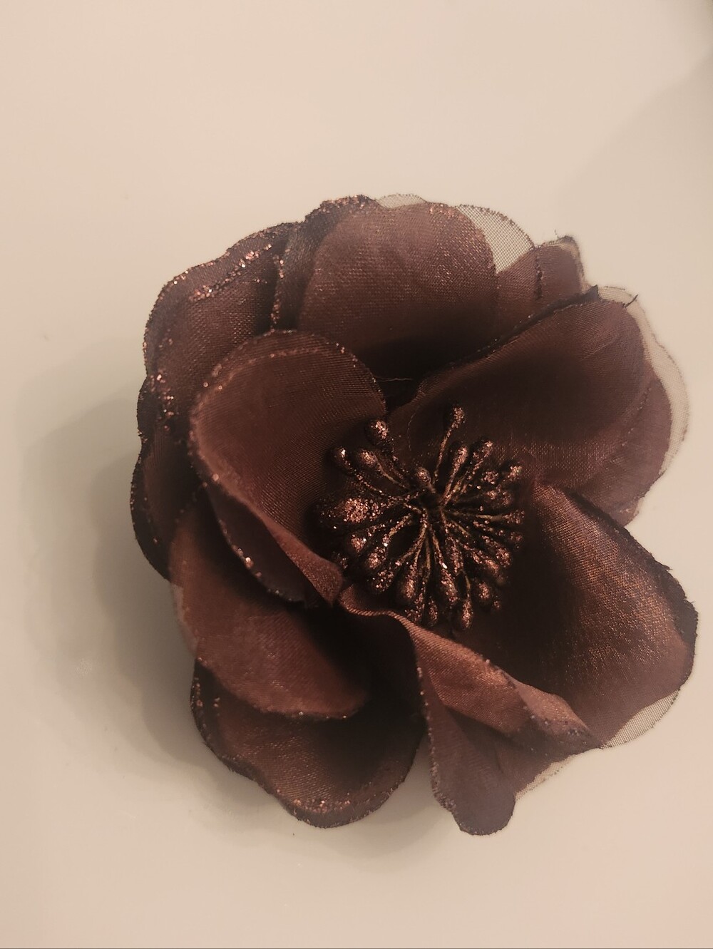 Vintage Chocolate Brown Tulle And Silk Flower Millinery Brooch